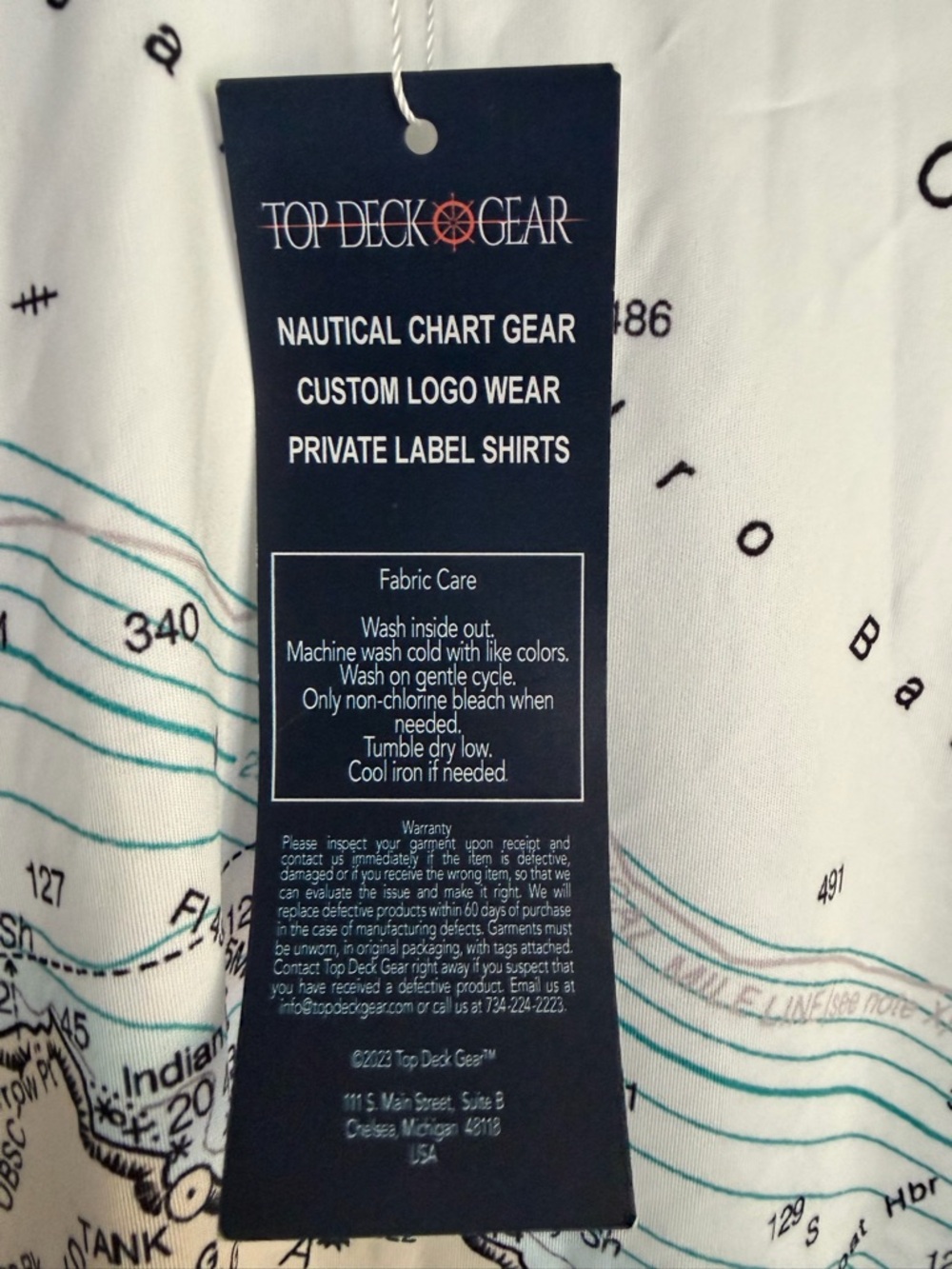 Top Deck Gear Coastal Chart Long Sleeve Shirt - White & Light Blue - Picture 4 of 5